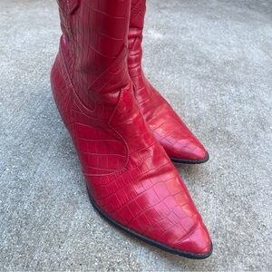 Free People Red Croc-Embossed Heeled Boots